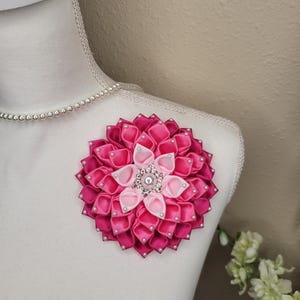 Ribbon flower brooch, brooch with pearls, select your color flower pin brooch, church fashion, wedding accessories, Shoulder Flower Brooch