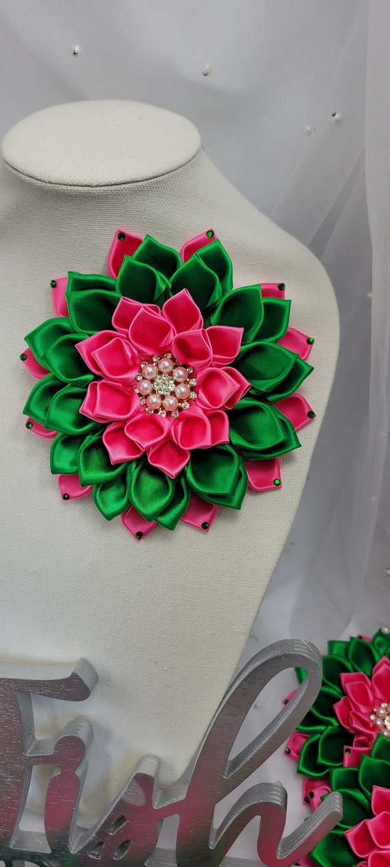 Floral Pink and Green Brooch Amazon.com: Generic AKA Sorority Paraphernalia Flower Brooch  main image 4