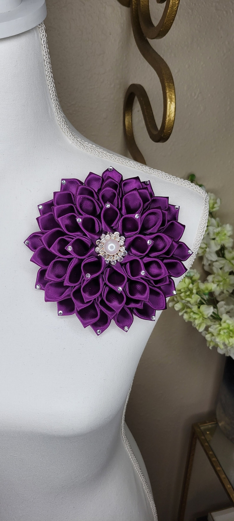 Barrette Broche Fleur En Satin Violet - Accessoire Cheveux Neuf Sans étiquette