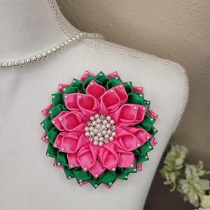 Ribbon flower brooch, brooch with pearls, select your color flower pin brooch, church fashion, wedding accessories, Shoulder Flower Brooch