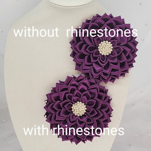 Deep Purple, Plum, Violet corsage flower pin with rhinestone petals, brooch, church fashion, wedding accessories, Shoulder Flower Brooch