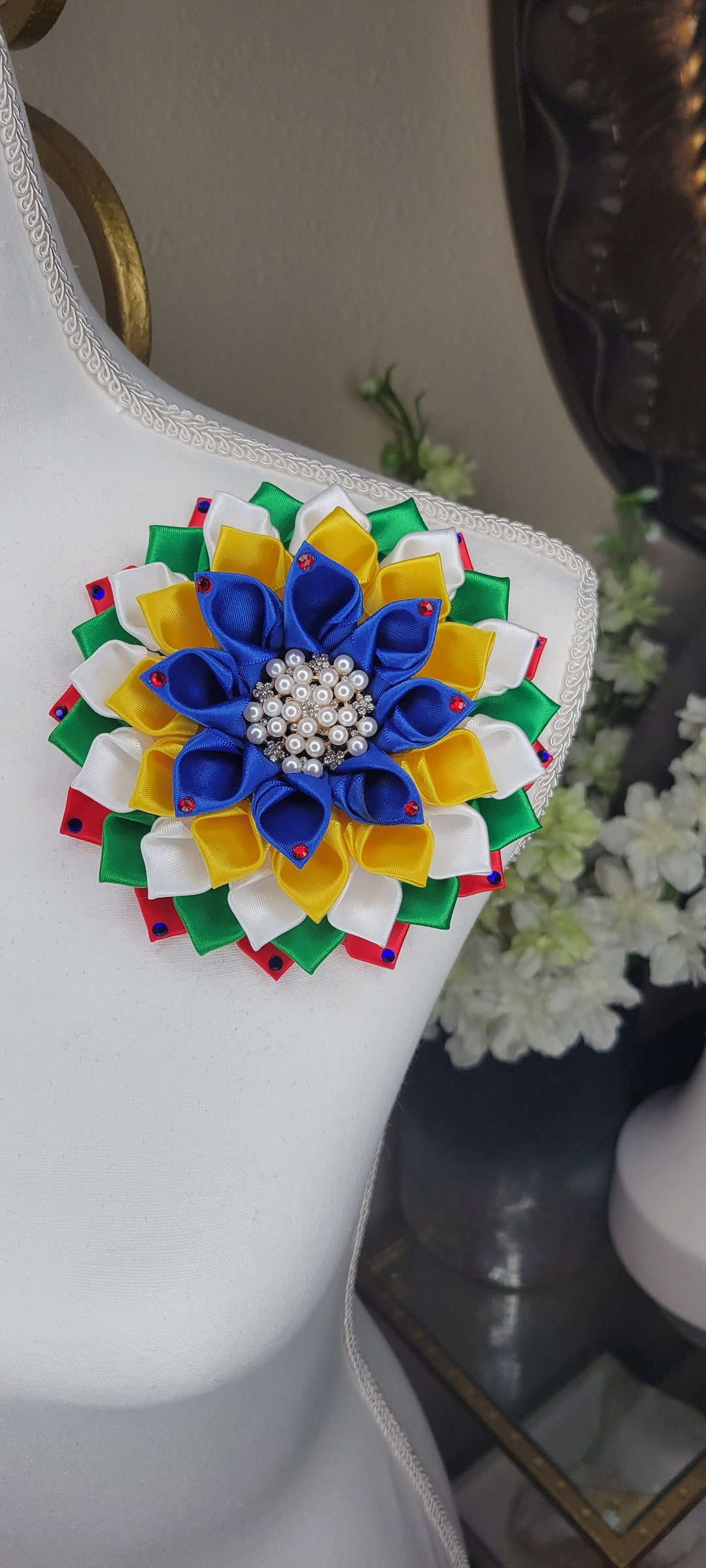 Rhinestone Ribbon Flower Brooch, Multi-color Satin Pin - Etsy