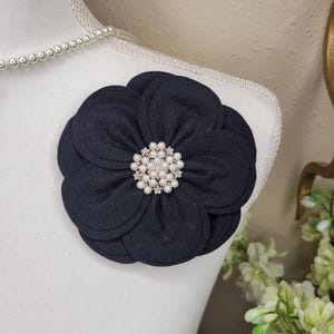Black Felt Flower Brooch: African Violet Corsage, Wool Pin