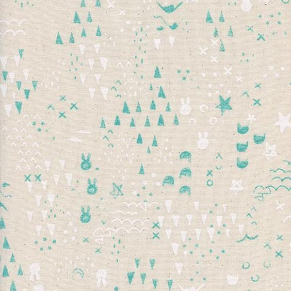 Sleep Tight FQ or more Map aqua unbleached Sarah Watts Cotton + Steel fabric oop htf