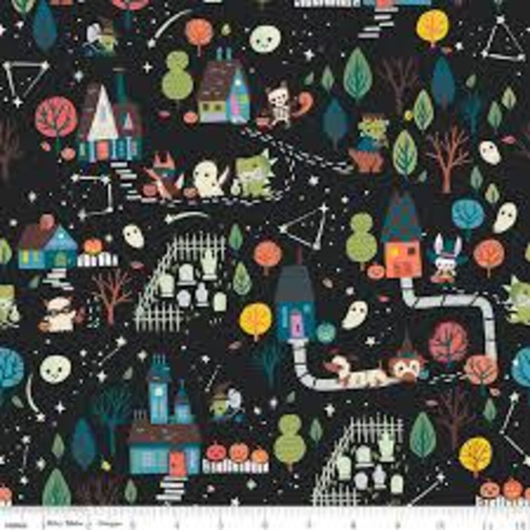 Tiny Treaters - FQ or More - Main Print Black Jill Howarth Riley Blake ...