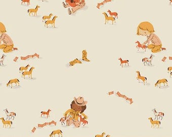 Heather Ross - FQ or more - Playing Horses cream - Far Far Away 3 - Windham fabrics oop htf