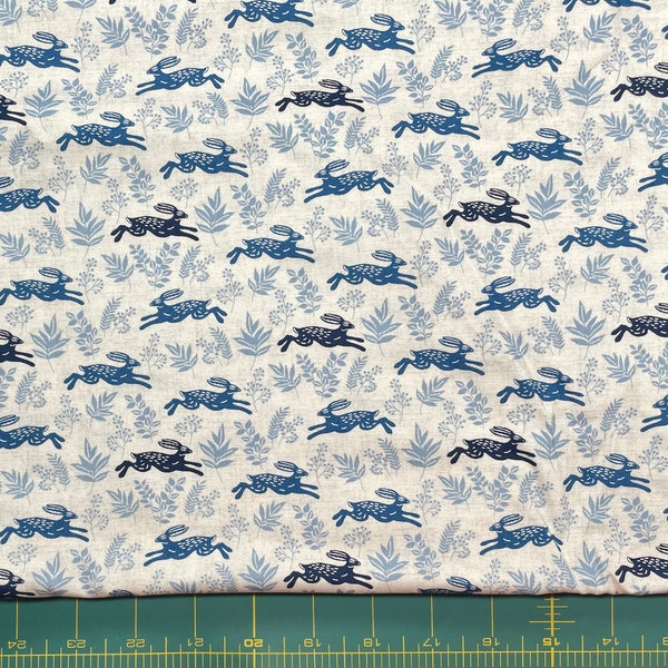 Hedgerow Hares blue FQ or more Henley Studio Makower UK fabric oop htf