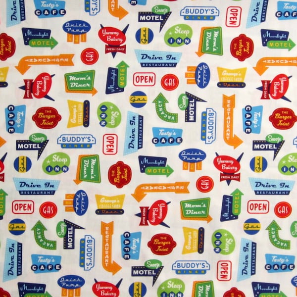 Out N' About Retro Signs fabric FQ or more Caleb Gray Studio Robert Kaufman oop htf