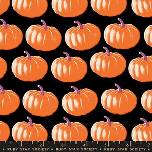 May include: A repeating pattern of orange pumpkins with purple stems on a black background. Each pumpkin has a star-like design on its side. The text "RUBY STAR SOCIETY" is at the bottom.