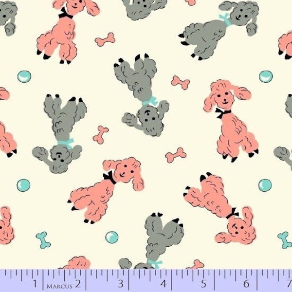 Aunt Grace Ties One On - FQ or more -Oodles of Poodles pink gray Judie Rothermel Marcus Bros fabric oop htf