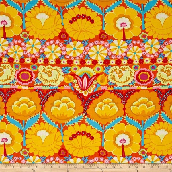 Kaffe Fassett FQ or more Embroidered Flower Border yellow Artisan  Free Spirit fabrics oop htf