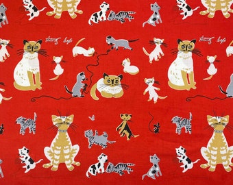 Tammis Keefe Tribute Cats red FQ or more Michael Miller fabric OOP HtF