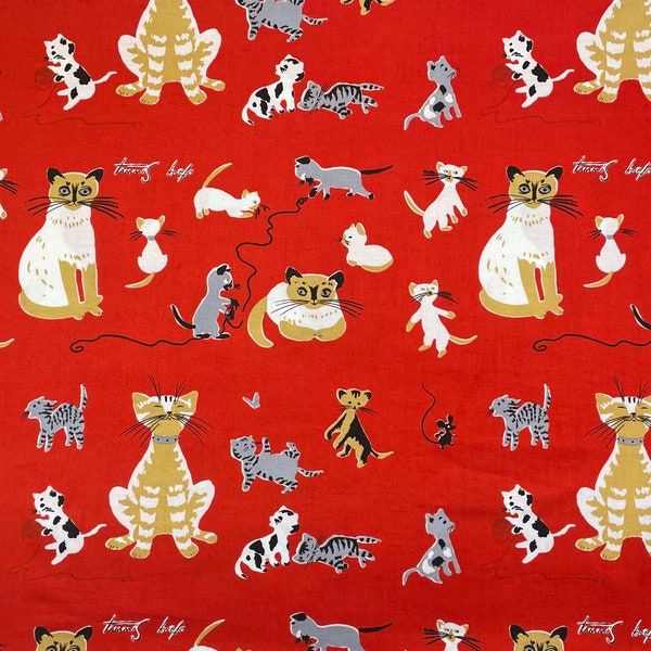 Tammis Keefe Tribute Cats red FQ or more Michael Miller fabric OOP HtF