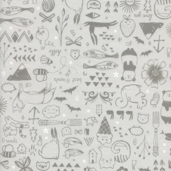 Sleep Tight FQ or more Sweet Dreams neutral Sarah Watts Cotton + Steel fabric