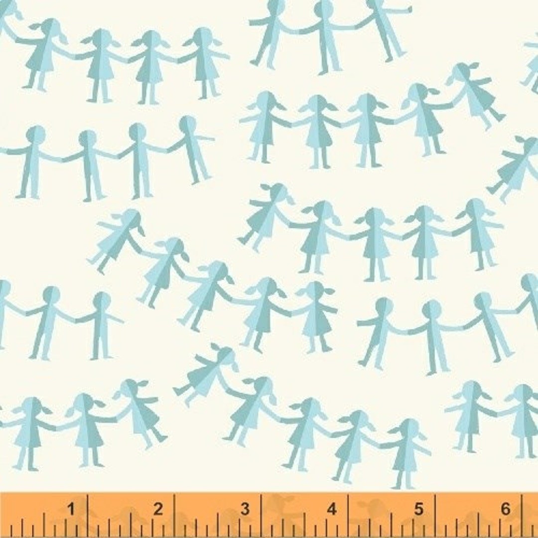 Heather Ross - FQ or More - Paper Dolls Blue Kinder Windham Fabrics OOP ...