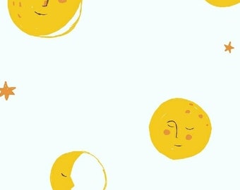 Heather Ross - Far Far Away 2 - FQ or more - Moon yellow/white - Windham fabrics oop htf