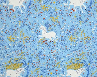 Heather Ross - 20th Anniversary - FQ or more - Unicorn blue Windham fabrics OOP HTF