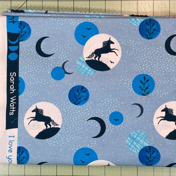 Crescent FQ or more Unicorn Moon soft blue Sarah Watts Ruby Star Society moda fabrics