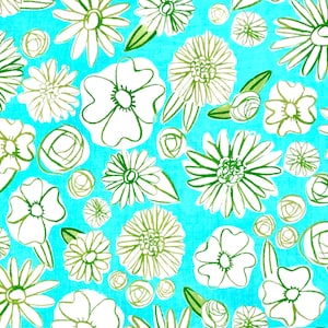 Hatbox - FQ or more - Palm Springs Floral aqua Alexia Marcelle Abegg Cotton + Steel oop htf