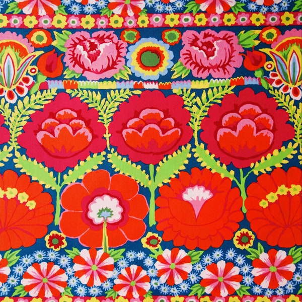 Kaffe Fassett FQ or more Embroidered Flower Border red Artisan  Free Spirit fabrics oop htf
