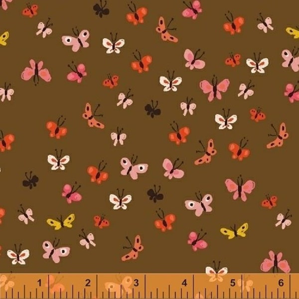 Heather Ross FQ or more Tiger Lily butterflies brown Oop Htf
