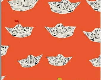 Heather Ross Far Far Away 2 - FQ or more - Paper Boats coral Windham fabrics oop htf