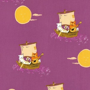 Heather Ross Far Far Away 2 FQ or more Owl & Pussycat plum Windham fabrics oop htf