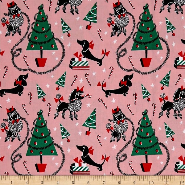 Canine Christmas pink FQ or more Michael Miller fabric