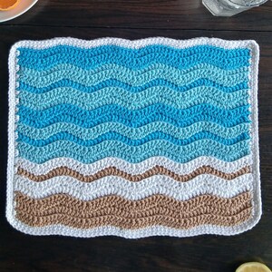 Haakpatroon voor een placemat met zand- en zeethema (PDF) | Tafeldecoratie in kuststijl | Direct te downloaden