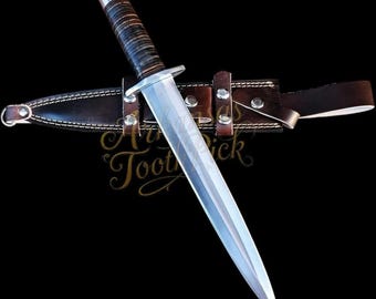 Arkansas Toothpick Knife Handmade D2 Steel Double Edge Hunting Survival Knife with Leather Sheath | Birthday Gift for Him | Anniversary Gift