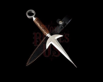 Handgefertigte Nachbildung eines Minato Kunai – 5160 Federstahl mit graviertem Holzgriff | Geschenk für ihn | Cosplay-Requisite |