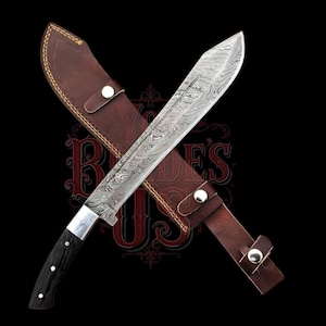 Damascus Steel 18" Handmade Machete: Premium Blade With Densified Wood Handle | Anniversary Gift | Birthday Gift | Wedding Gift | Valentine'
