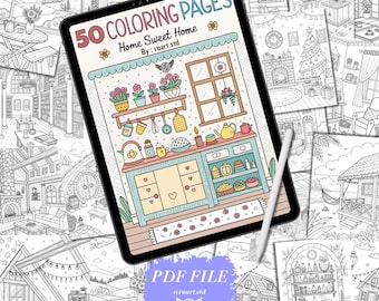 Home Sweet Home: 50 Coloring Pages By Ru Art Studio | Printable | Digital Download | Instant Download | PDF Only