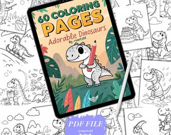 Adorable Dinosaurs: 60 Coloring Pages By Ru Art Studio | kids and adults | Printable | Digital Download | Instant Download | PDF Only
