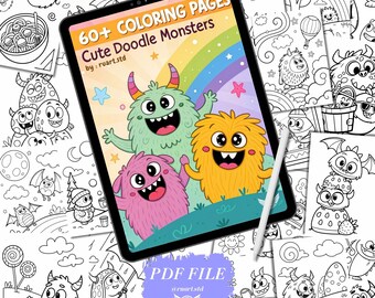 Cute Doodle Monsters: 60+ Coloring Pages By Ru Art Studio | Printable | Digital Download | Instant Download | PDF Only