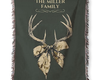 Personalized Family Name Woven Blanket: Cabin Vintage Green Throw, Custom Camping Home Throw