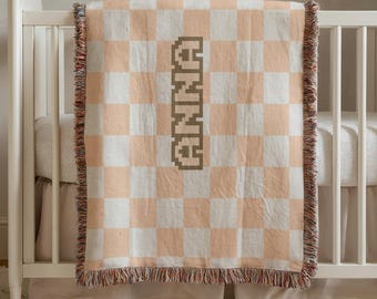 Gepersonaliseerde geruite geweven baby- of kinderdeken: aangepaste naam, zachte plaid voor meisjes, kraamcadeau, wanddecoratie