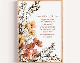 Gepersonaliseerde kindermuurkunst: babyposter, kindergedicht, aangepaste meisjesprint, kinderkamercadeau