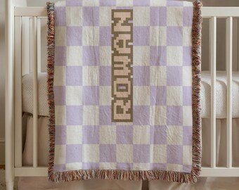 Gepersonaliseerde geruite geweven baby- of kinderdeken: aangepaste naam, zachte plaid voor meisjes, kraamcadeau, wanddecoratie