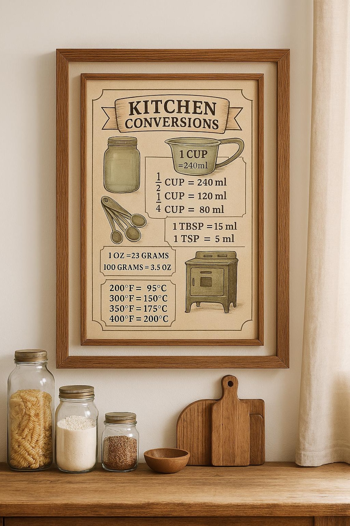 Kitchen Conversion Chart Printable – Cooking Measurements Poster, Cups ...
