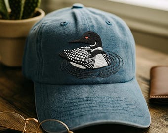 Loon Bird Embroidered Cap: Vintage Style,Nature Design Dad Cap, Adjustable Cotton Hat