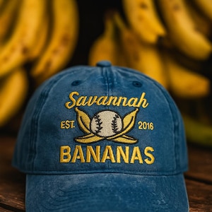 Broderad hatt med Savannah Bananas, hatt med Savannah Bananas, present till basebollag, rolig hatt, lagklädsel bild 2