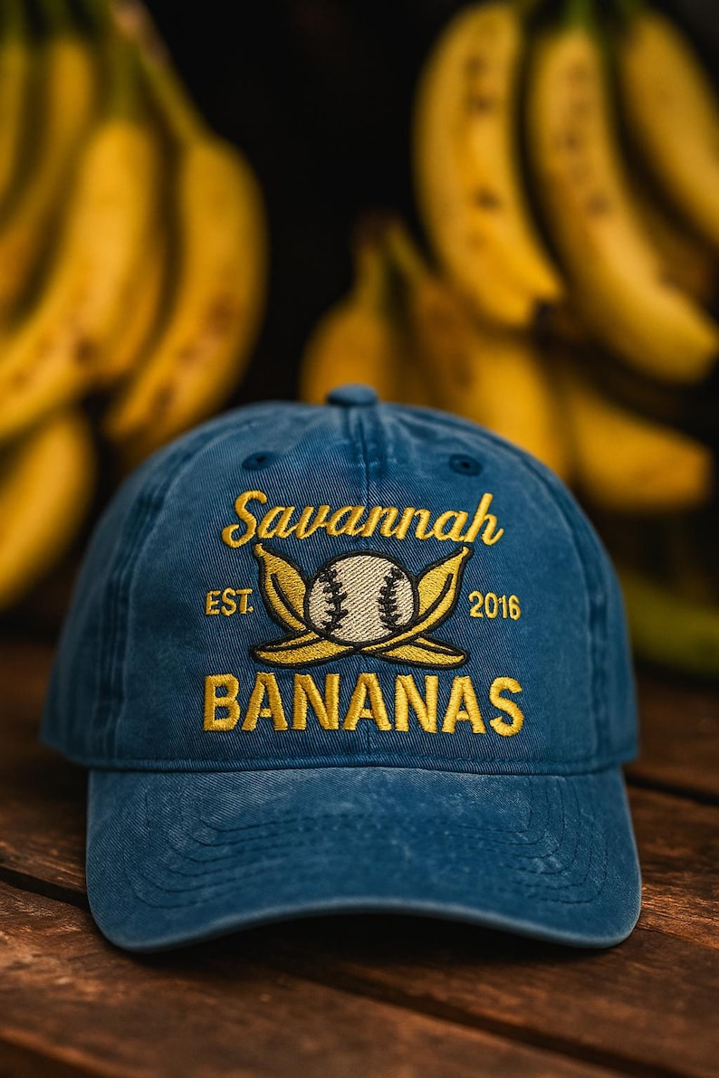 Broderad hatt med Savannah Bananas, hatt med Savannah Bananas, present till basebollag, rolig hatt, lagklädsel bild 2