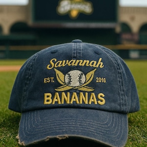 Broderad hatt med Savannah Bananas, hatt med Savannah Bananas, present till basebollag, rolig hatt, lagklädsel bild 4