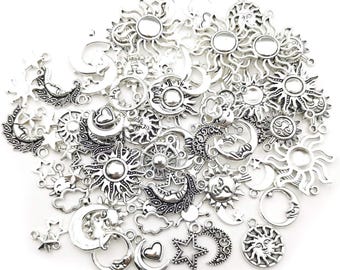 Sun Charms Bulk Charms Antiek zilver Assortiment Charms Set Sieraden Maken Benodigdheden Gemengde Lot Maan Charms Hemelse Charms 80st