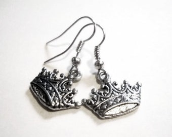 Krone Ohrringe Antik Silber Königin Ohrringe 1,25" Krone Schmuck Silber Ohrringe Wholesale Ohrringe Prinzessin Ohrringe