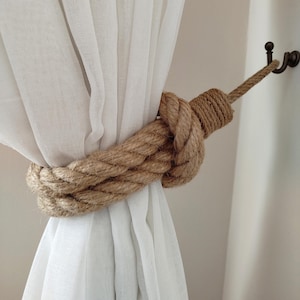 Rustic Jute Rope Curtain Tieback: Nautical Style Home Decor, Farmhouse Window Treatment