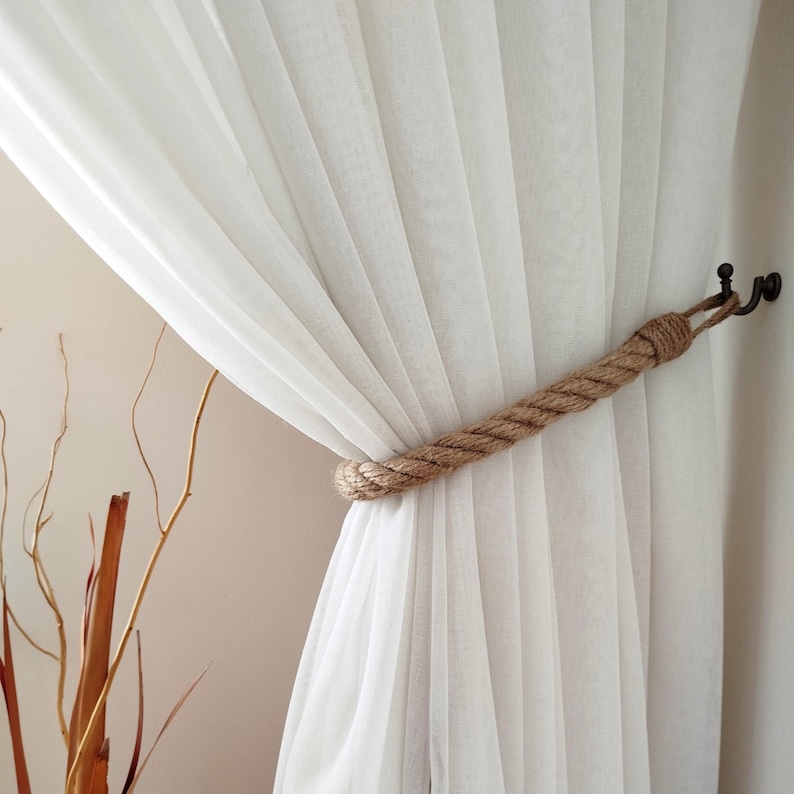 Coiled Rope Drapery Rustic Jute Rope Curtain Tieback: Farmhouse Style Handmade Window ...