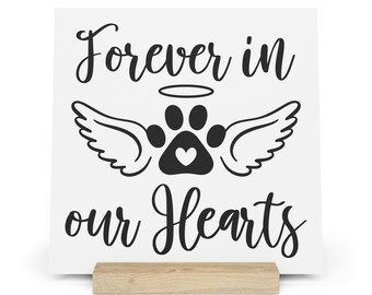 Pet Memorial Gallery Board with Stand - Forever in Our Hearts, Pet Loss Gift, Dog & Cat Remembrance, Home Décor, Grief Comfort