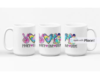 Peace Love Dogs Tie Dye Mug - Perfect for Dog Owners, Gifts for Dog Lovers, Cute Pet Mug, Coffee Cup, Animal Themed Gift